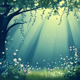 Enchanted Forest Glade with Sunbeams