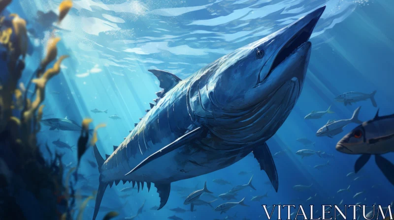 Monster Shark in Ocean: A 2D Game Art Illustration AI Image