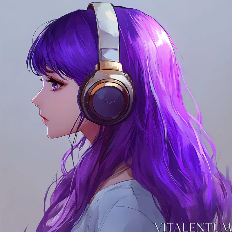 AI ART Anime Girl with Headphones in Digital Illustration