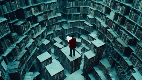 Man Reading in Endless Library