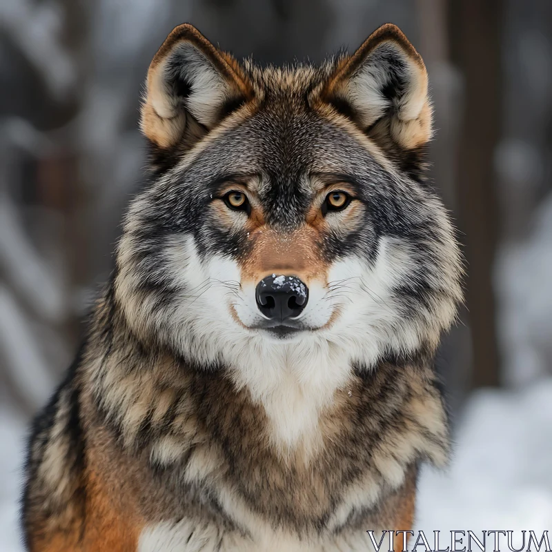 Close-Up of a Wolf in Winter AI Image