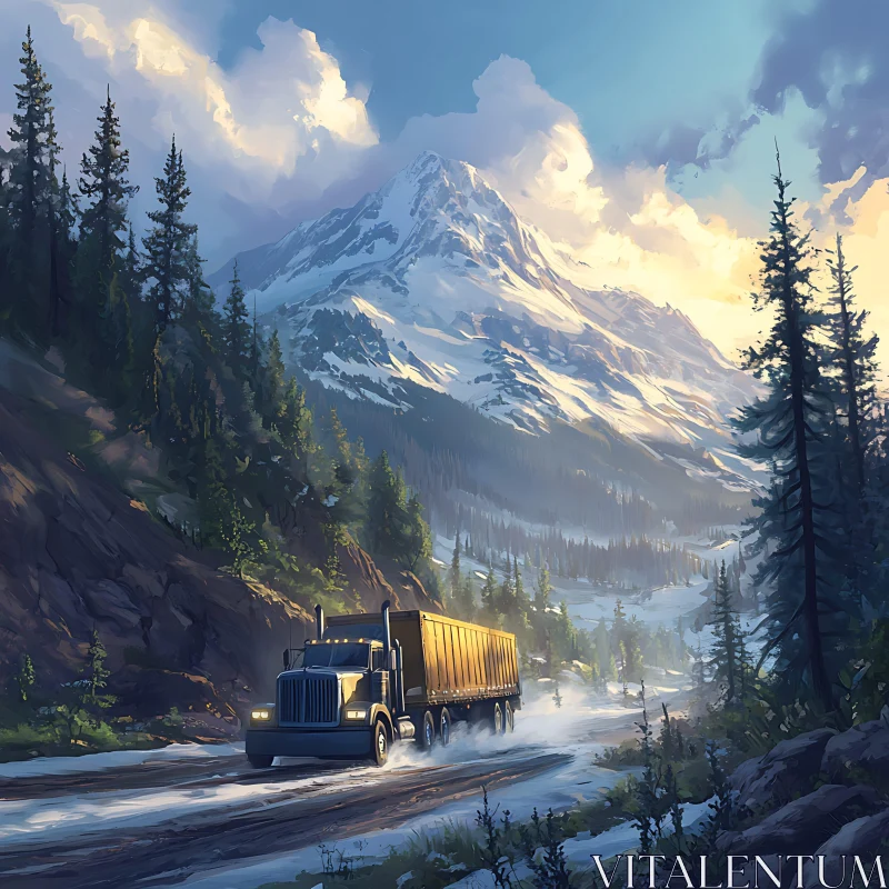 AI ART Mountain Road Truck Scenery