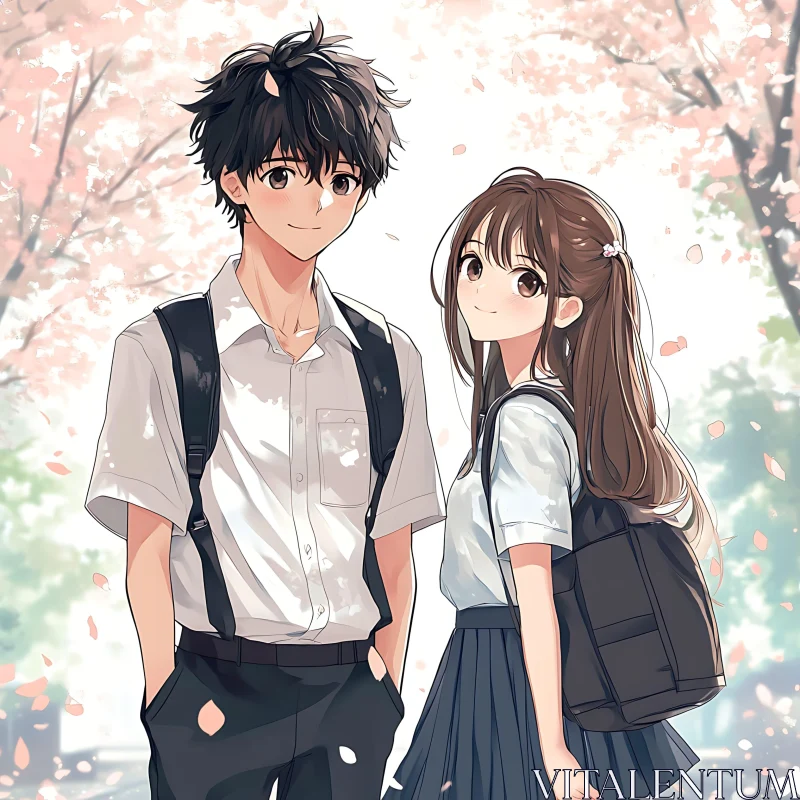 Cherry Blossom Anime School Scene AI Image