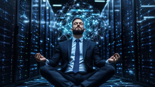 Serenity in Servers: A Meditative Tech Image