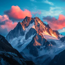 Alpine Mountain Range with Pink Clouds