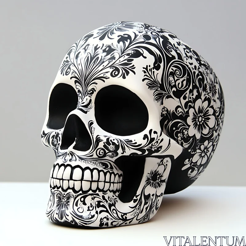 AI ART Decorated Skull with Floral Design