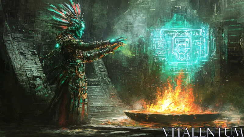 AI ART Ancient Aztec Magic Ritual Scene