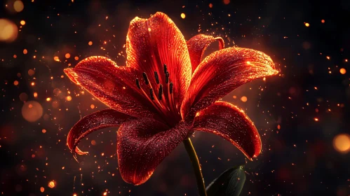 Radiant Red Lily with Shimmering Details