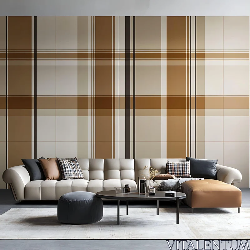 AI ART Modern Interior with Plaid Wall Design