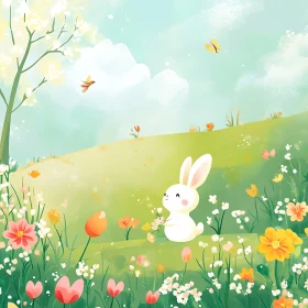 Cute Rabbit with Flowers Art