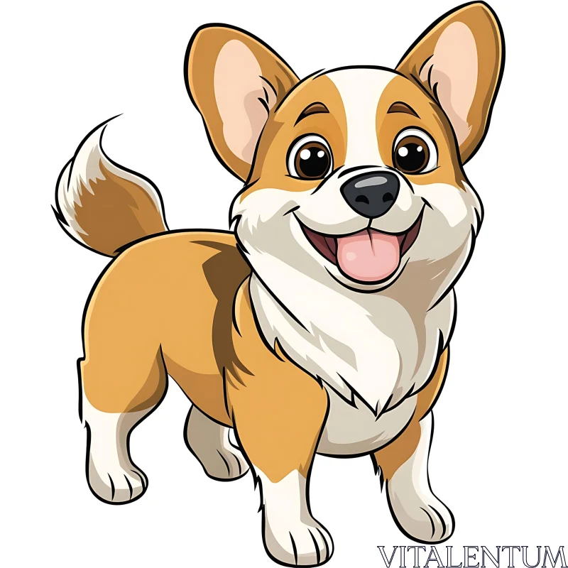 Happy Corgi Cartoon Drawing AI Image