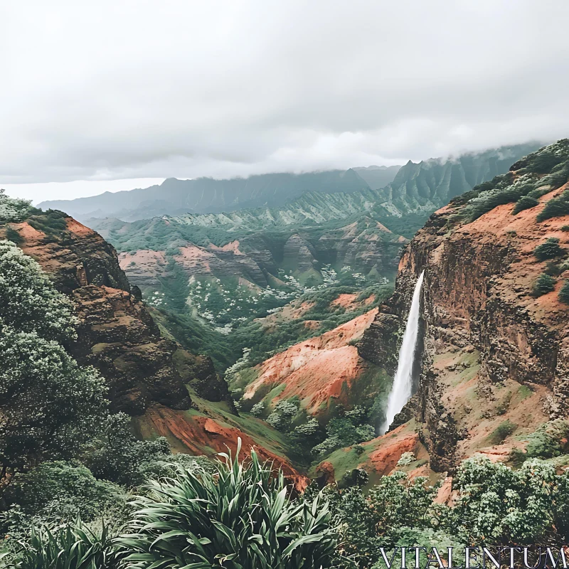 AI ART Canyon Waterfall Landscape