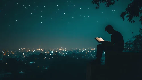 Silhouette Reading at Night