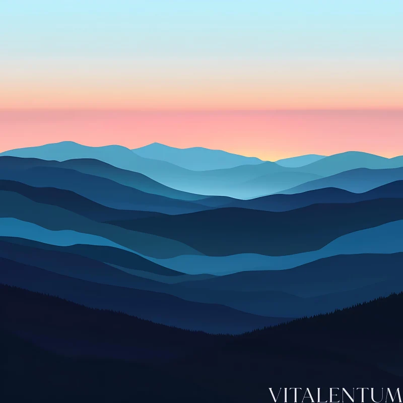 Peaceful Blue Mountains at Dusk AI Image