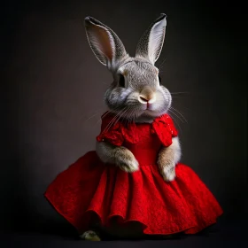 Bunny Fashion Portrait in Red Dress