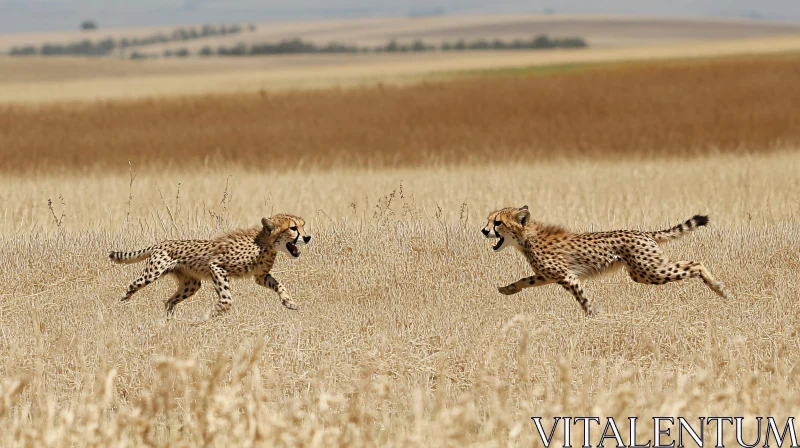 African Wildlife: Cheetah Cubs Running AI Image