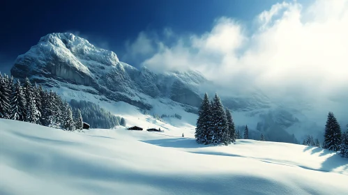 Tranquil Winter Scene with Snow-Capped Mountains