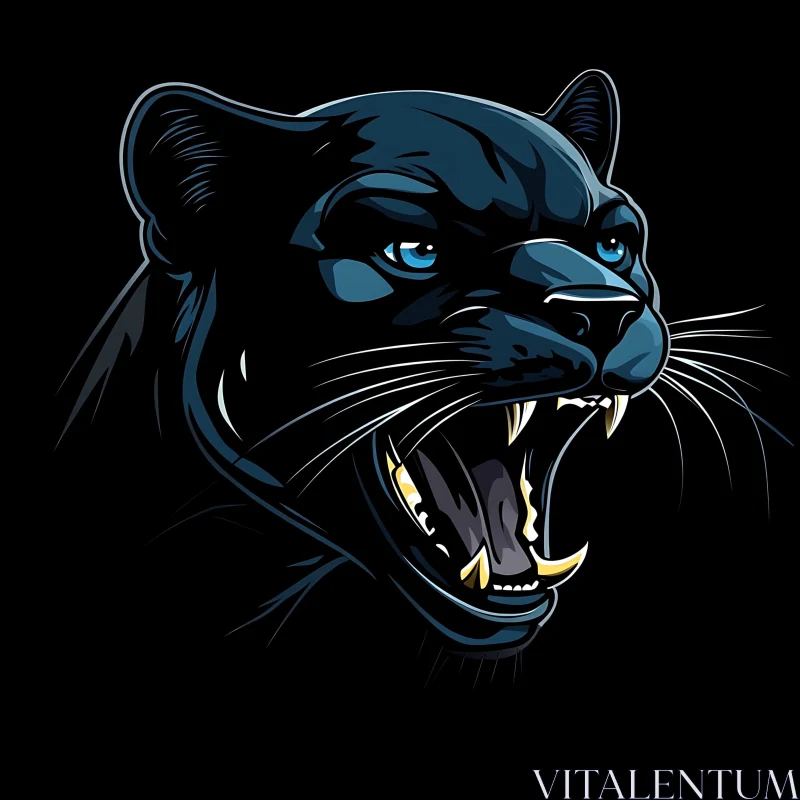 Stylized Growling Panther on Black Background AI Image