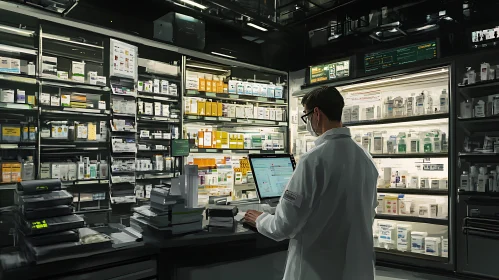 Pharmacist at Work in a Contemporary Pharmacy