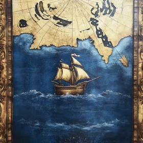 Antique Ship on Ocean Canvas Art