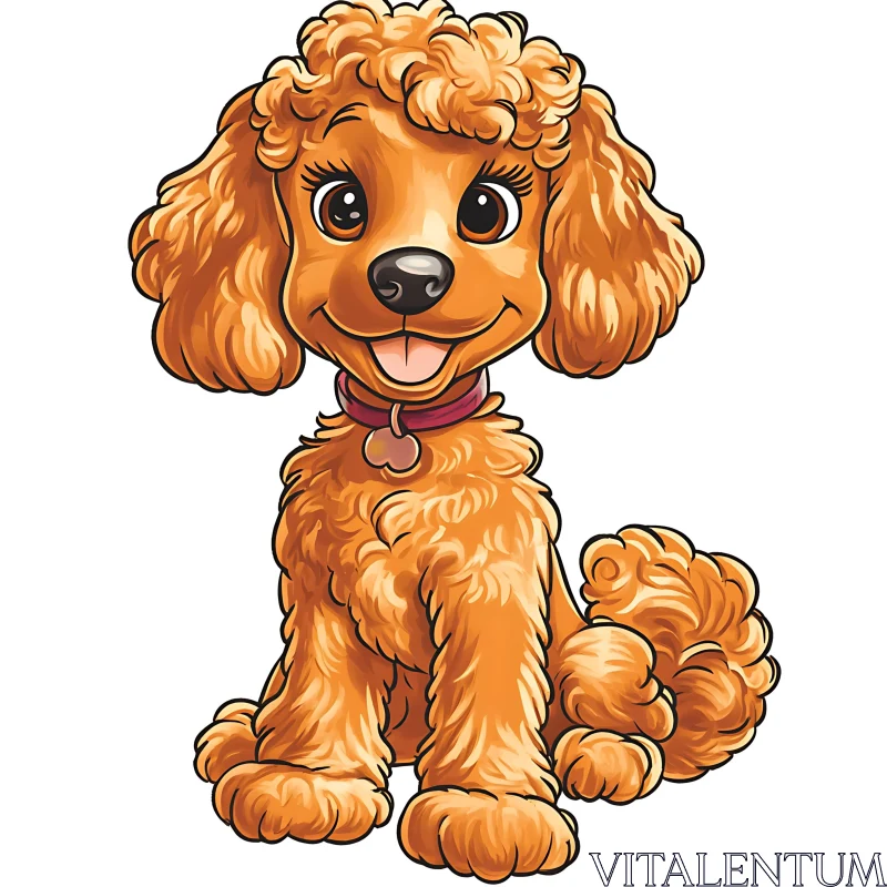 Adorable Cartoon Dog with Red Collar AI Image