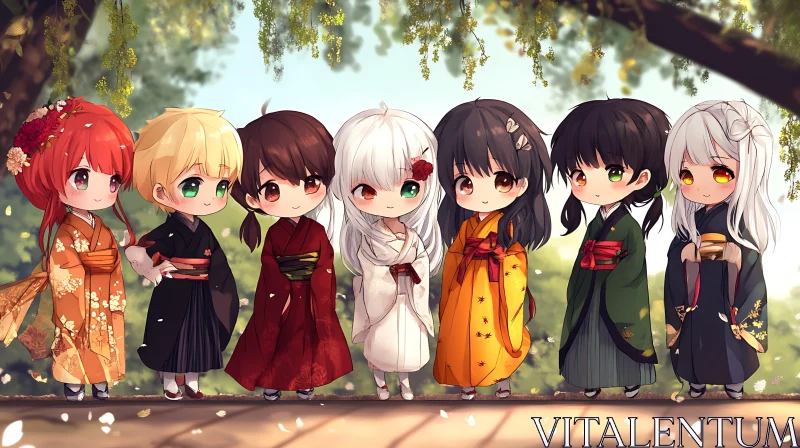 Adorable Chibi Anime Characters in Kimonos AI Image