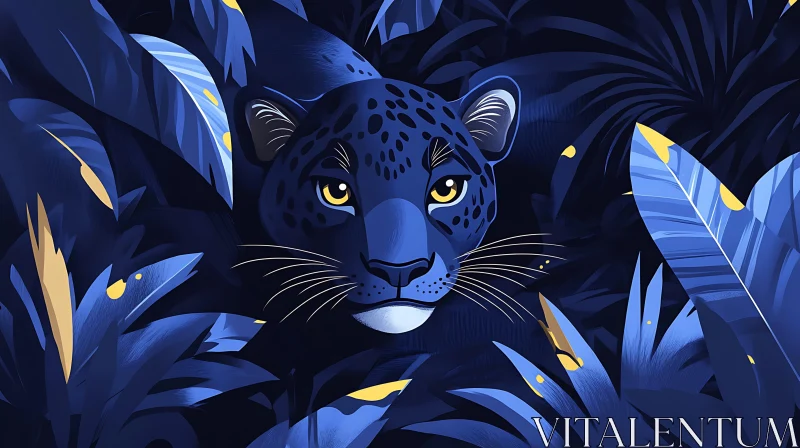 AI ART Stylized Leopard Among Blue Leaves