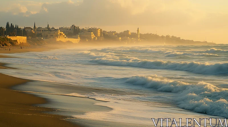 Coastal City at Sunrise AI Image