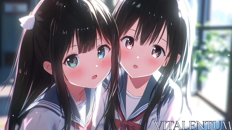 Charming Anime Schoolgirls AI Image