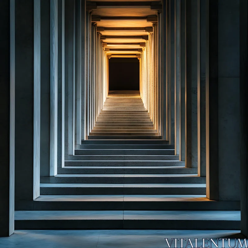 Geometric Corridor with Illuminating Pillars AI Image