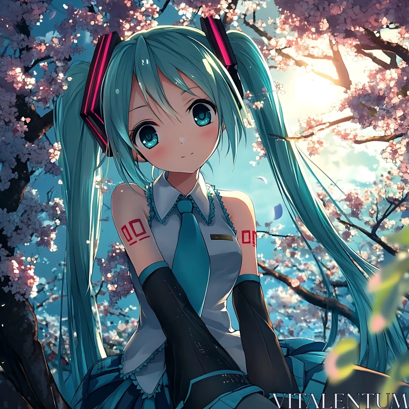 Serene Anime Scene with Cherry Blossoms AI Image