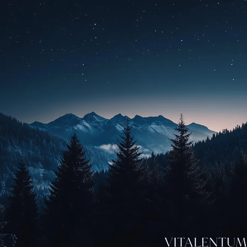 Night Sky Mountain Landscape AI Image