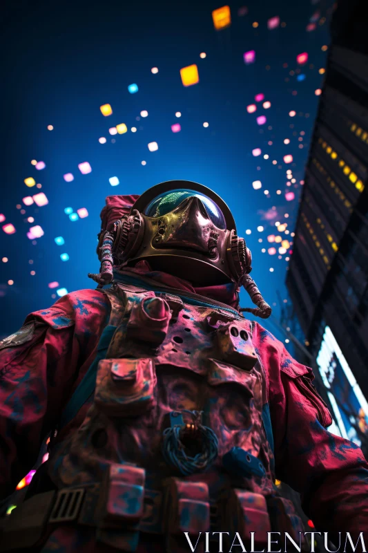 AI ART Cyberpunk Night with Neon-Lit Astronaut