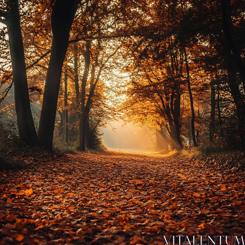 Autumn Forest Pathway During Golden Hour AI Image