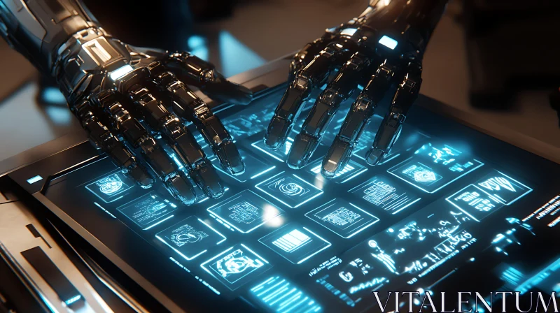 Cyborg Hands on Digital Display AI Image