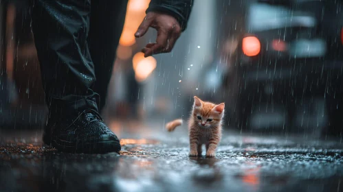 Urban Street Kitten in the Rain