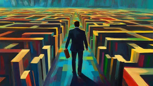 Abstract Man Walking Through a Maze