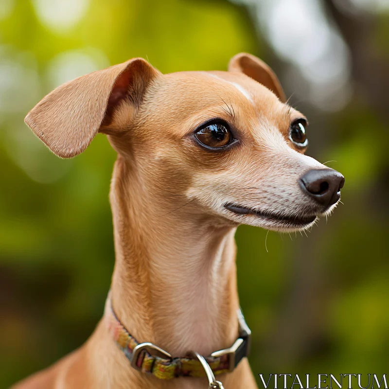 Small Dog with Colorful Collar and Green Background AI Image