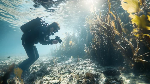 Submerged Photographer Among Sea Plants