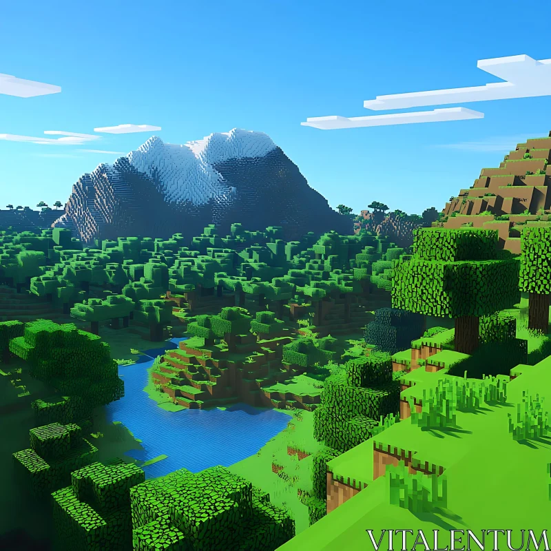 AI ART Blocky Mountain View