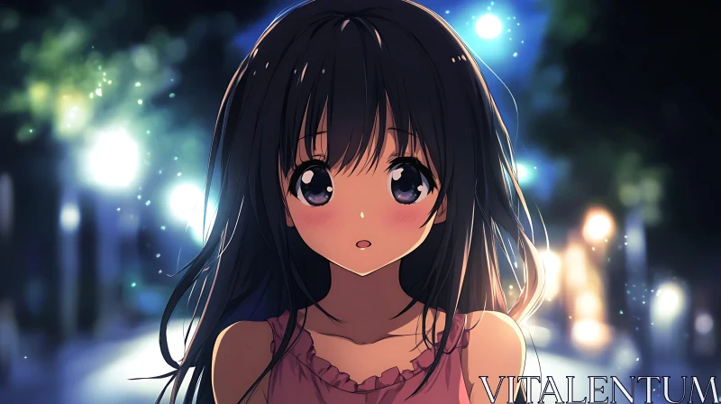 Dreamy Anime Girl Under Streetlights AI Image