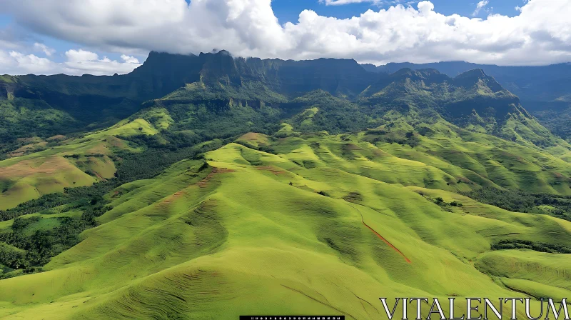 Rolling Hills Landscape with Mountain Backdrop AI Image