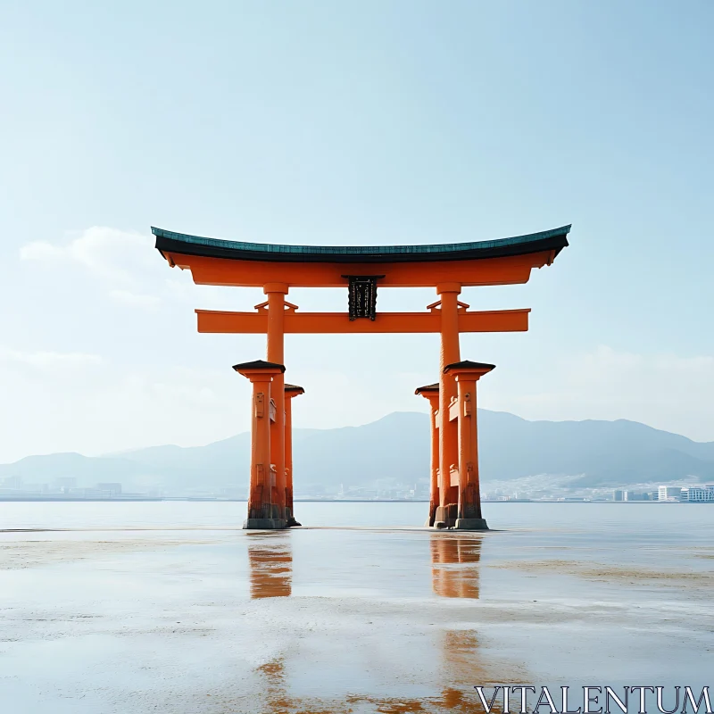 Serene Torii Gate Reflecting in Water AI Image