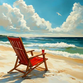 Red Chair on Sandy Beach