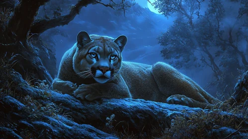 Moonlit Mountain Lion Portrait