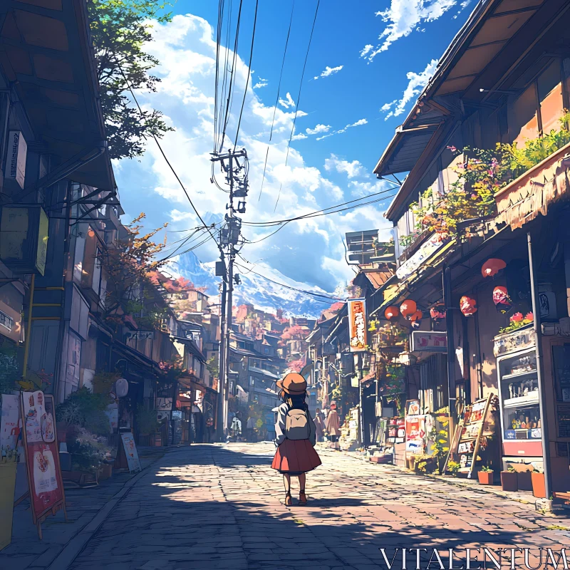 Charming Village Walk in Anime Style AI Image