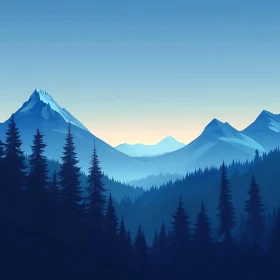 Calming Blue Mountains and Forest Scene