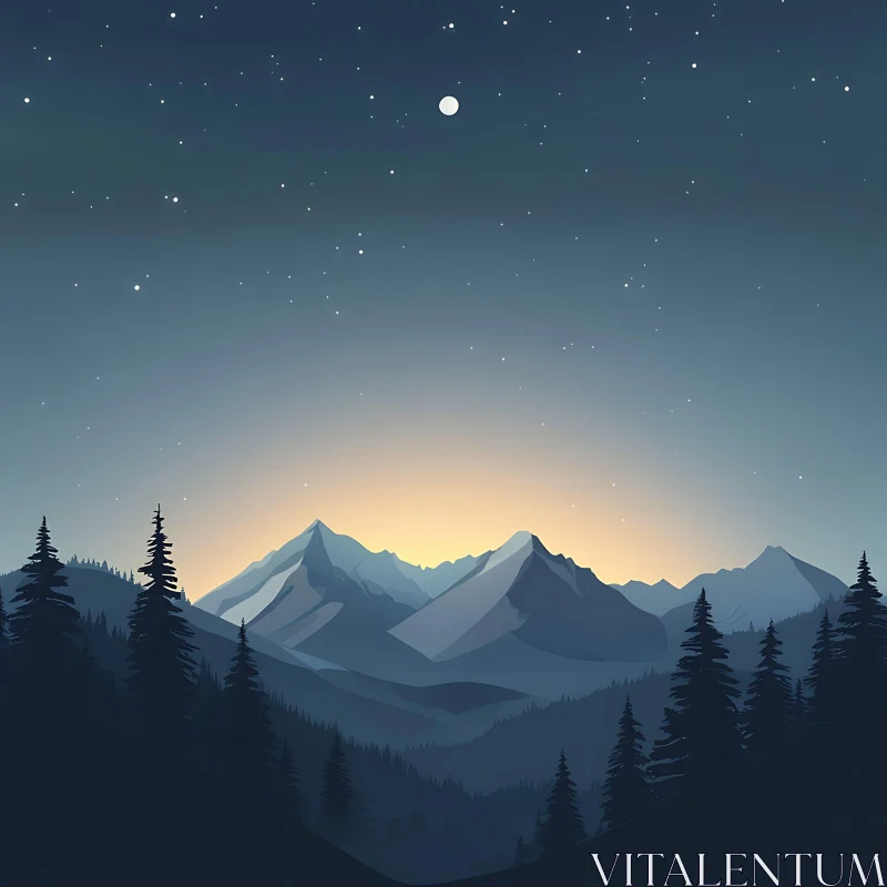 AI ART Night Mountain Landscape