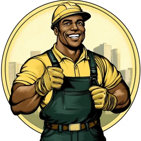 Happy Tradesman Illustration with Urban View