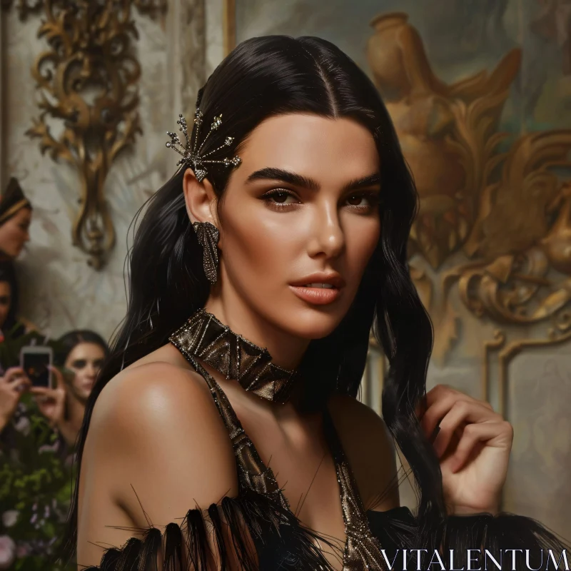 Elegant Kendall Jenner in a Lavish Background AI Image